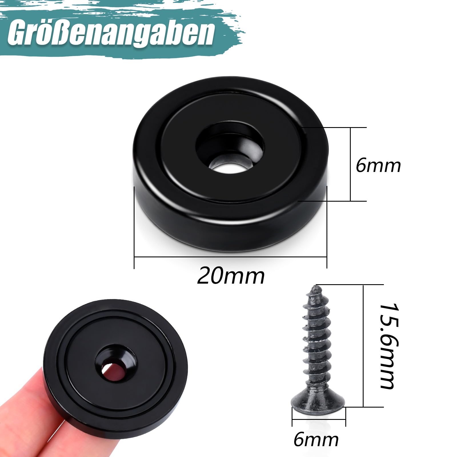 Magneti forti al neodimio 20x7 mm 10 kg nero con foro e capsula