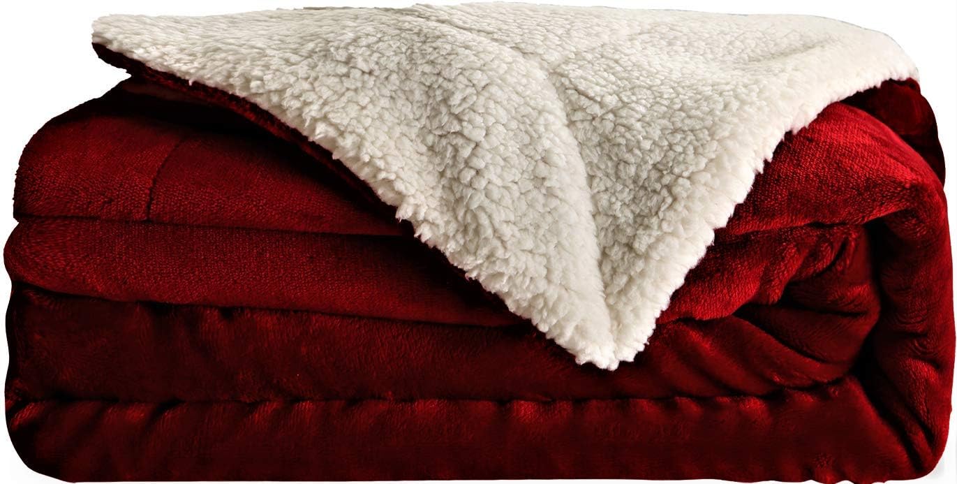 Sherpa Fleece Blanket Throw, Bed Blanket for Winter | Plush Microfiber Lightweight Travel Blanket Cozy Softest Warm Thick | Thermal Fuzzy Blanket for Teen Girls | Best Gift for Moms Burgundy 50x60"