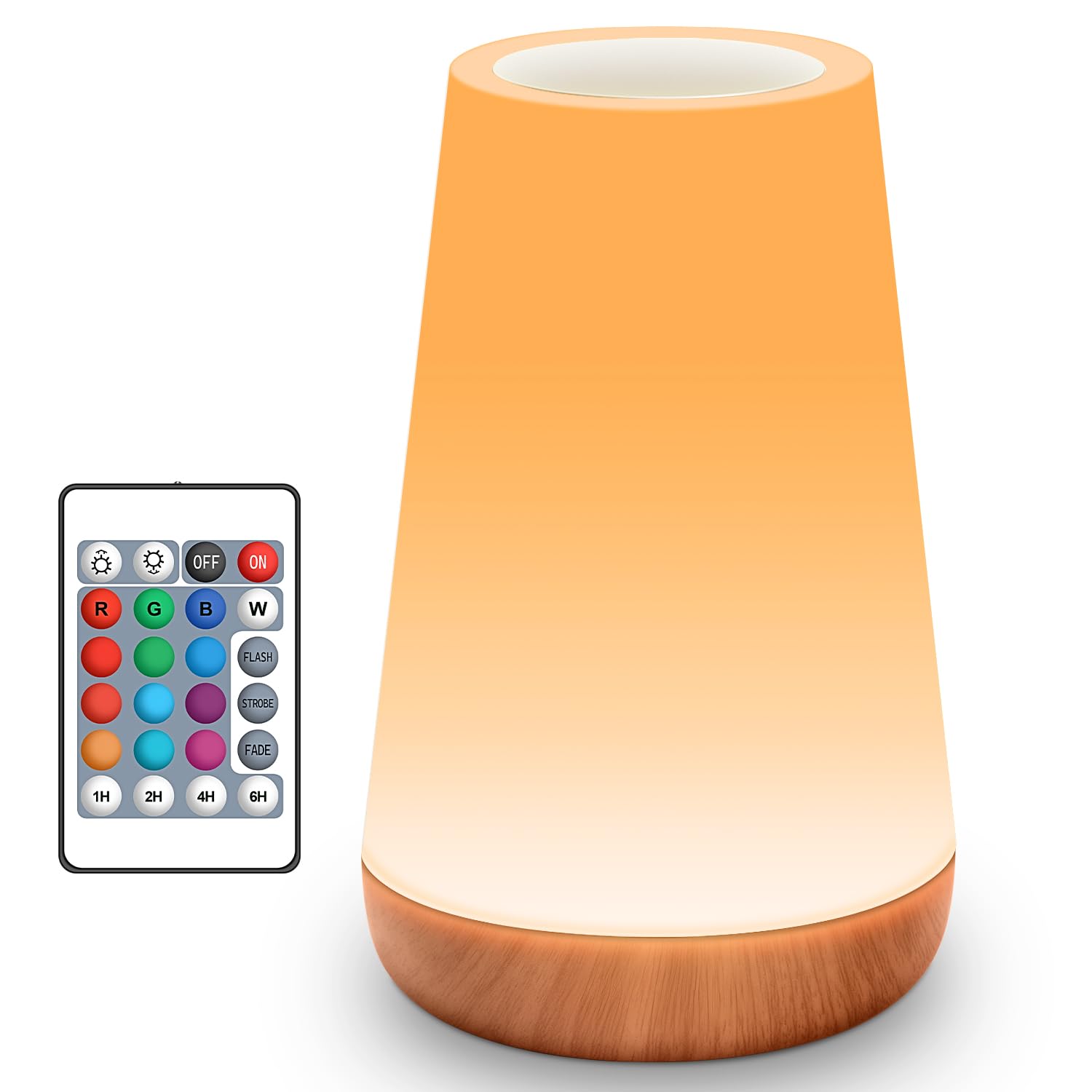 HOOMOOZ LED Nachttischlampe mit Fernbedienung, Touch Dimmbar Kinder Nachtlampe 13 Farben und 4 Modi, 1800mAh USB Aufladbar und Timing Funktion, Tragbar Nachtlicht für Camping Schlafzimmer Wohnzimmer