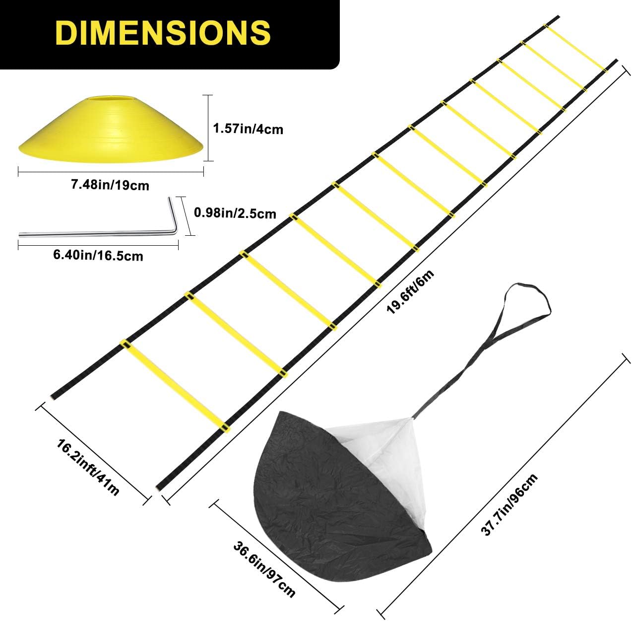 Buluri Fitness Agility Ladder & Sport Speed Training Set - 2 Agility Ladders,12 Disc Cones, 4 Metal Hooks,1 Resistance Parachute,1 Carry Bag – Exercise Workout Equipment for Outdoor Workout : Sports & Outdoors