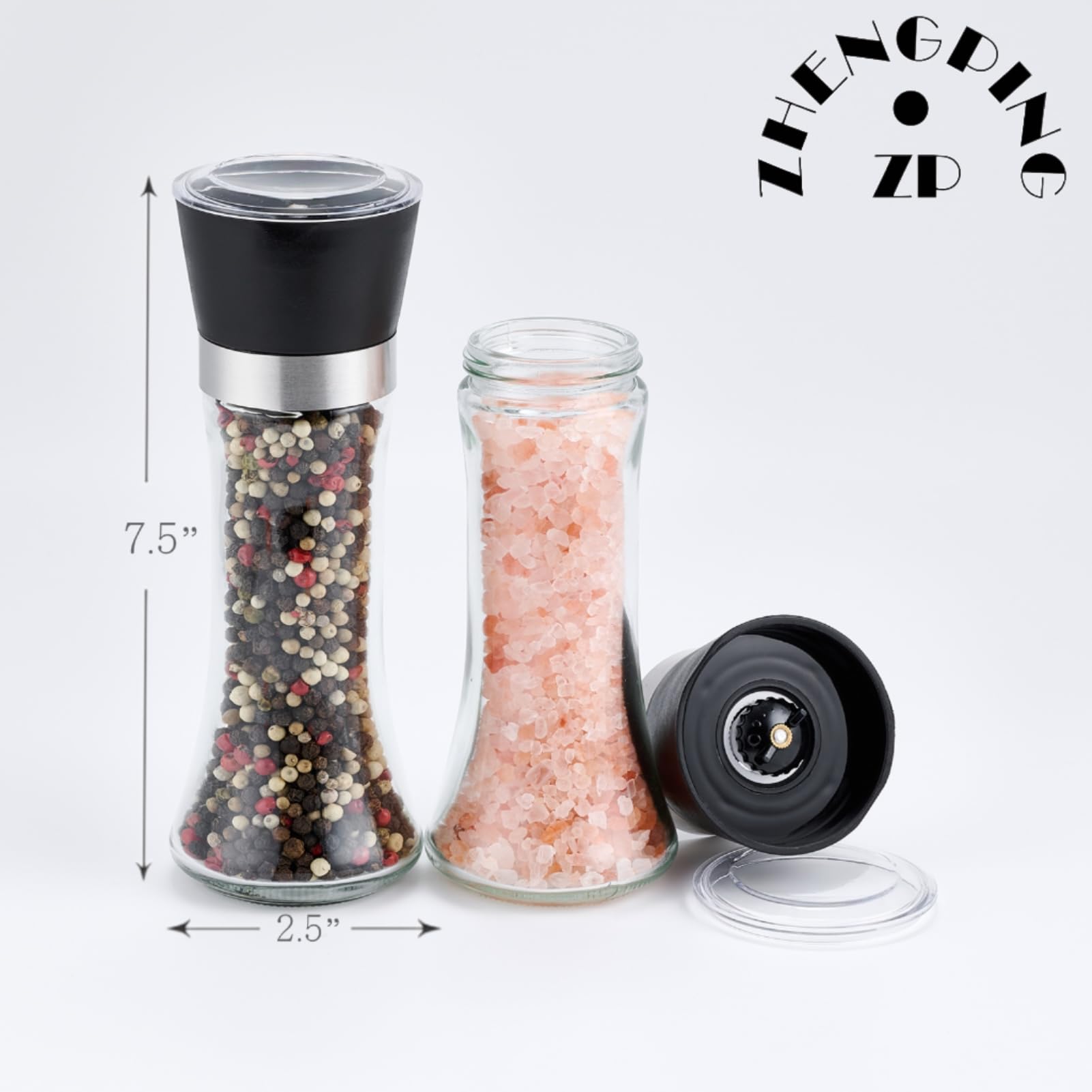 Salt and Pepper Grinder 2pcs Black Pepper Mill Refillable Manual Adjustable Coarseness Glass Material Fits in Home Kitchen Barbecue