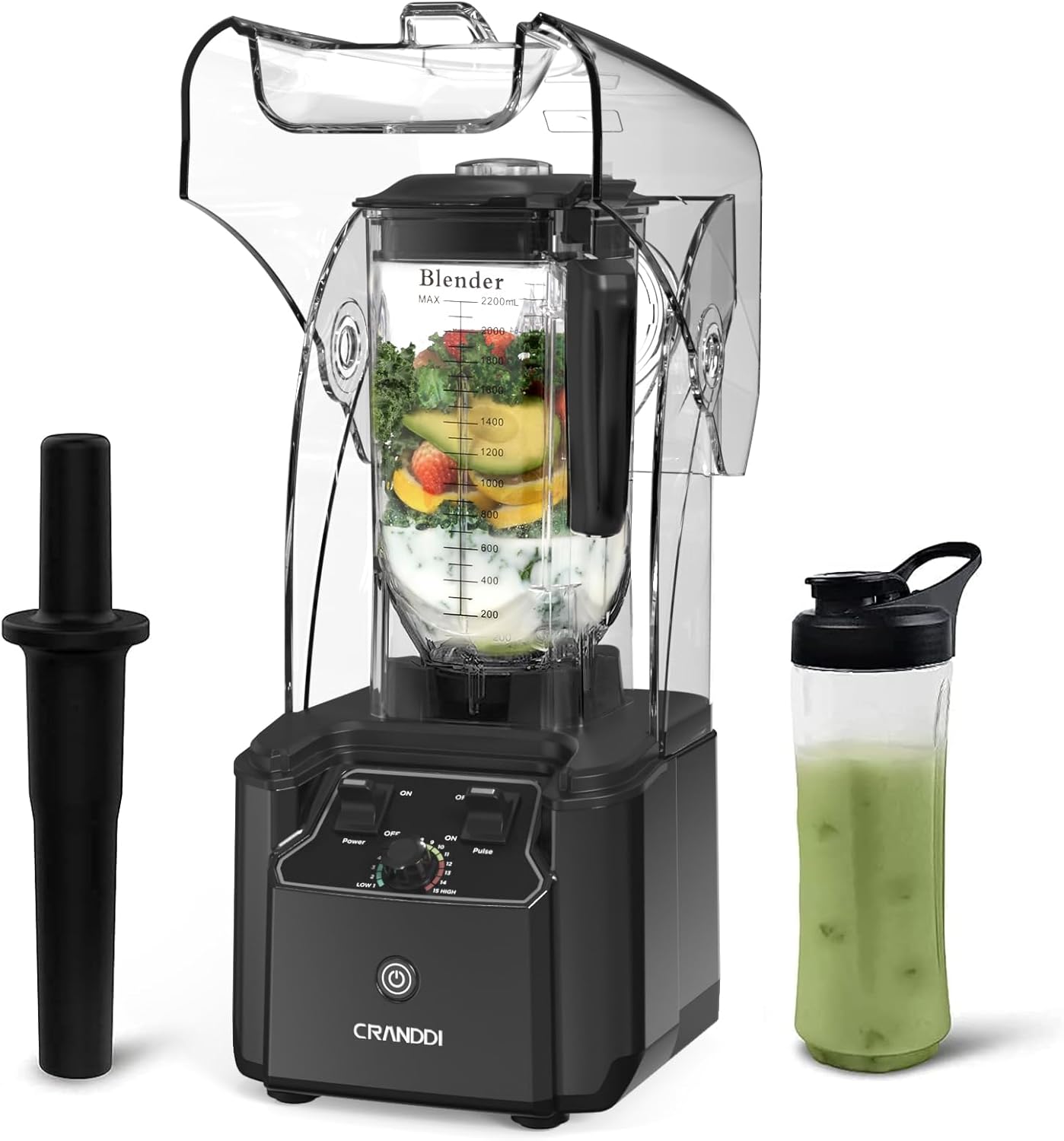 CRANDDI Commercial Quiet Blender, 2200 Watt Professional