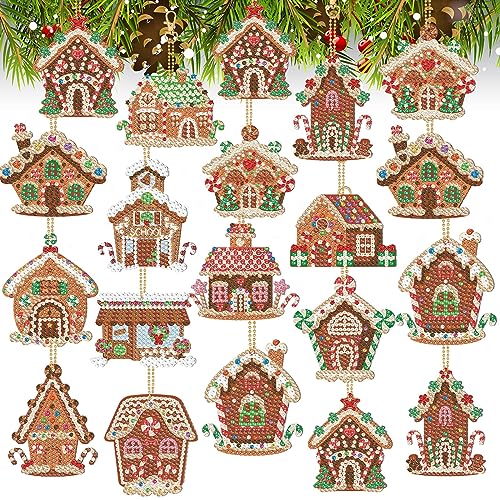 Estune 28 Pcs Christmas Gingerbread House Diamond Painting Keychains Double