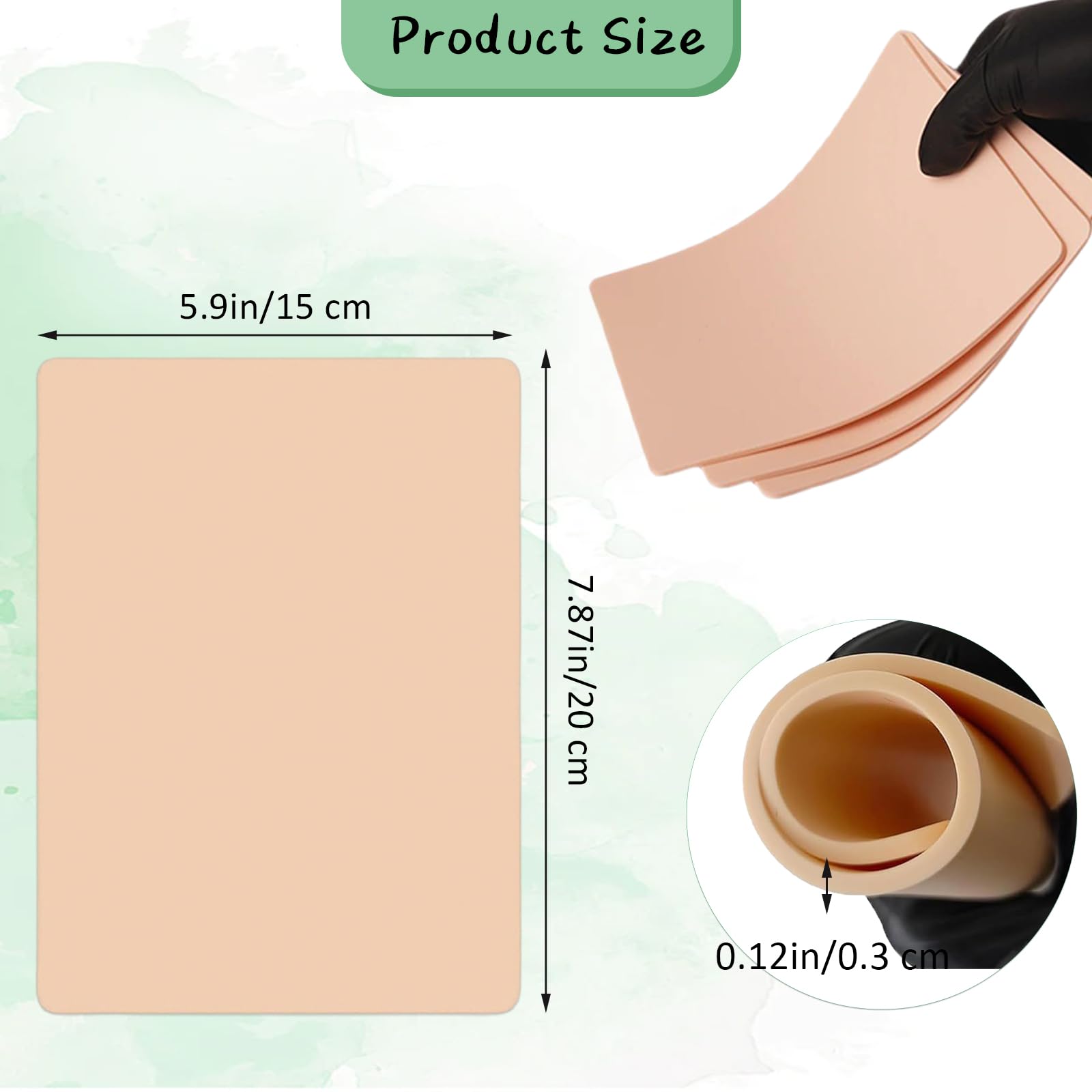 Fkereg 5 Pack Fake Skin Tattoo, 3mm Tattoo Practice Skin 15x20 cm, Thick Double Sides Real Feeling Soft Silicone Skins Sheet - Image 4