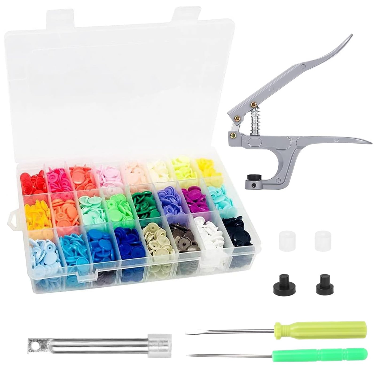 360 Sets Plastic Press Buttons with Metal Pliers and Installation Tools, Seamless Buttons for Clothing, DIY Projects, Fasteners Kit for Crafts, Fabrics (24 Colours)