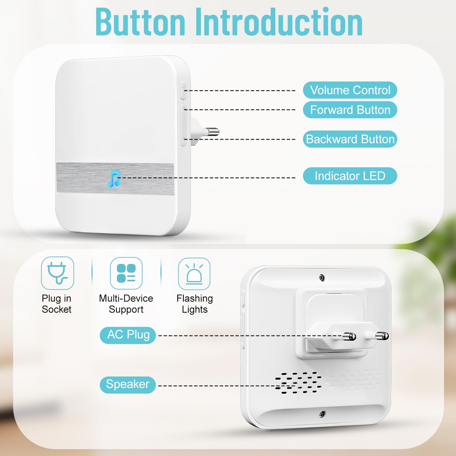 Botón Emergencia Ancianos Plug Version Avisador para Idosos con 60 Sonneries Polyphoniques e 4 Níveis de Volume Alarma Doméstica Inalámbrica para Idosos/Doentes/Incapacitados/Crianças