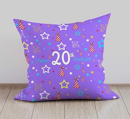 DreamVio Happy 20th Birthday Cushion,Pillow for Brother,Sister,Husband,Wife,Spouse,Parents,Father,Mother on birthday's & Anniversaries Color : Purple (12 x 12 inch)