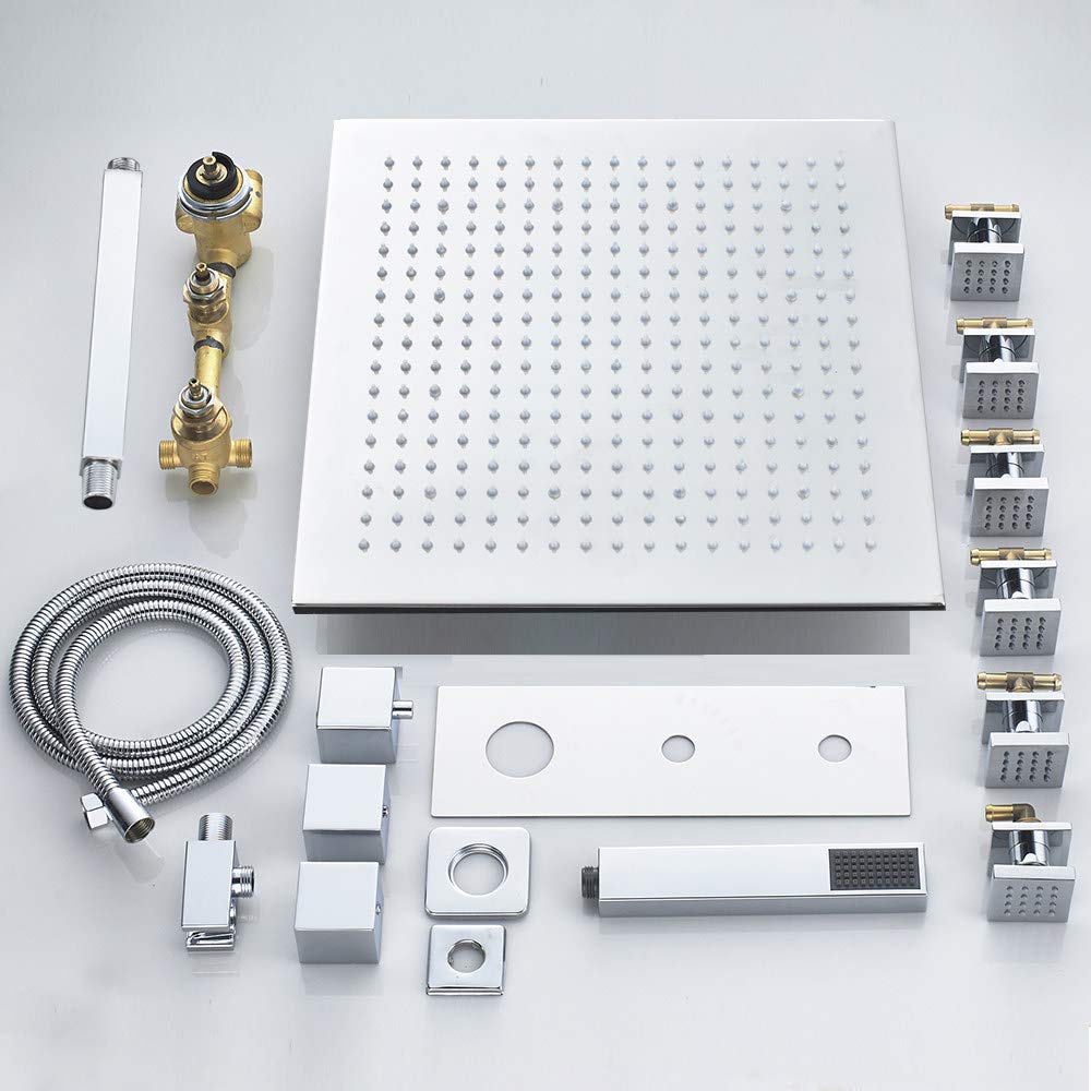 Rubinetto termostatico per bagno Rubinetto per vasca da bagno con doccia a pioggia cromata a LED Rubinetto per vasca da bagno Miscelatore per doccia Rubinetti per doccia da bagno, set doccia da 8