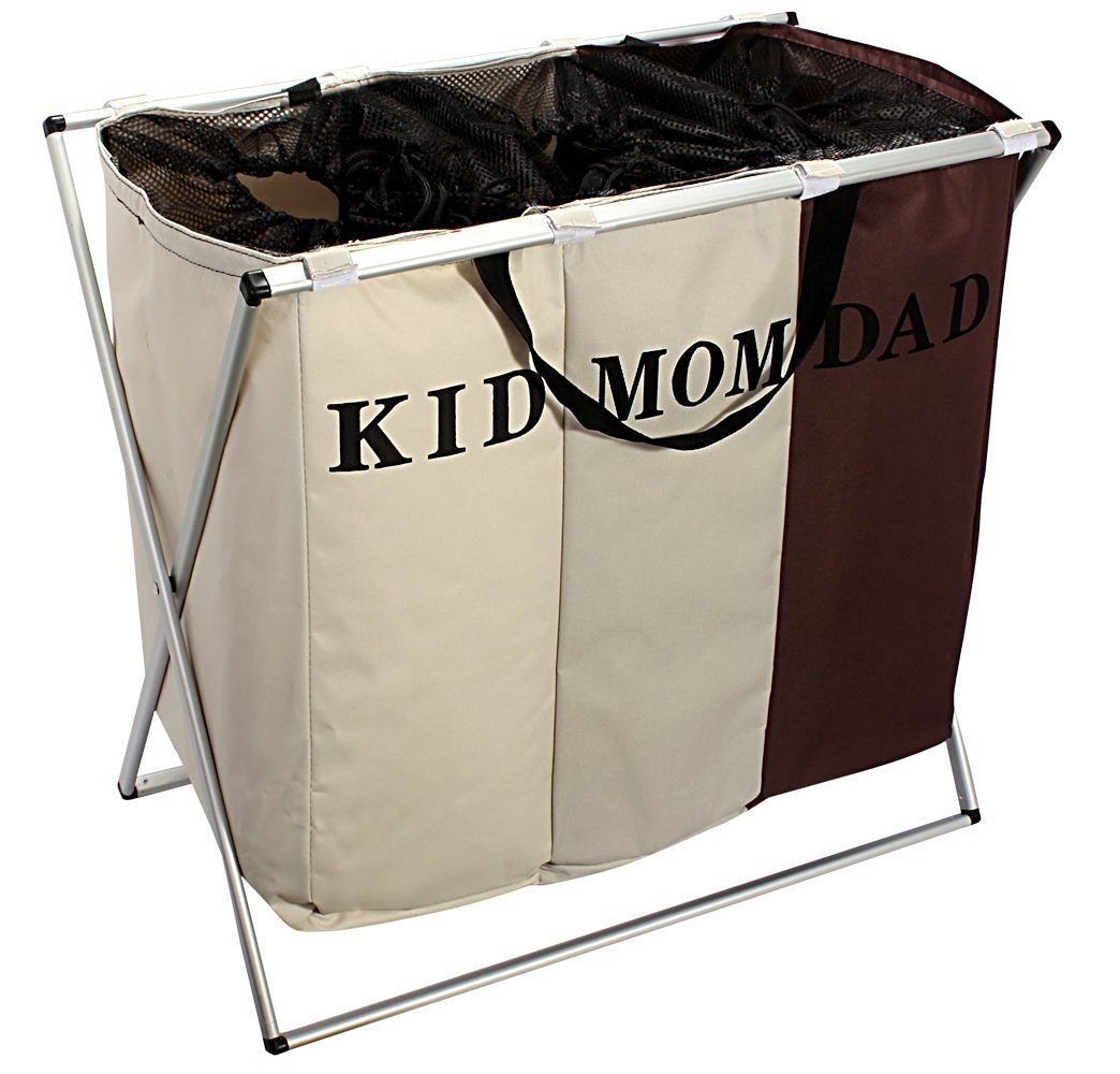 HOMIES INTERNATIONAL Brings Multipurpose European Style Fold-able X Shape Frame 3 Compartment Laundry Bag Size: 22 X 24 X 13 inches. COLOR: BROWN-image-0