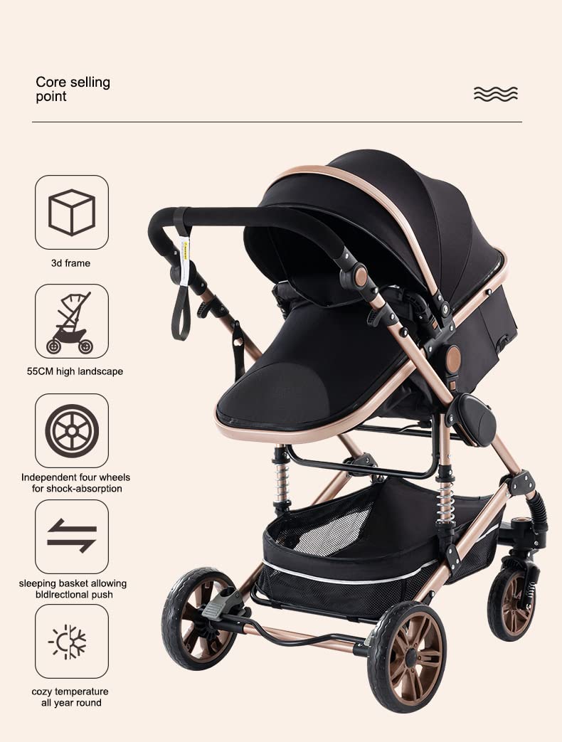 Passeggino 3 in 1 Trio Carrozzina Pieghevole Neonato Rosa