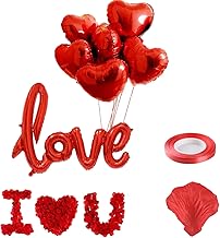 Jwssor 18 inch Heart Shape Foil Balloons,32inch Red Love Foil Balloons,500pcs Rose Petals for Valentines Day,Wedding,Engagement,Anniversary Decoration