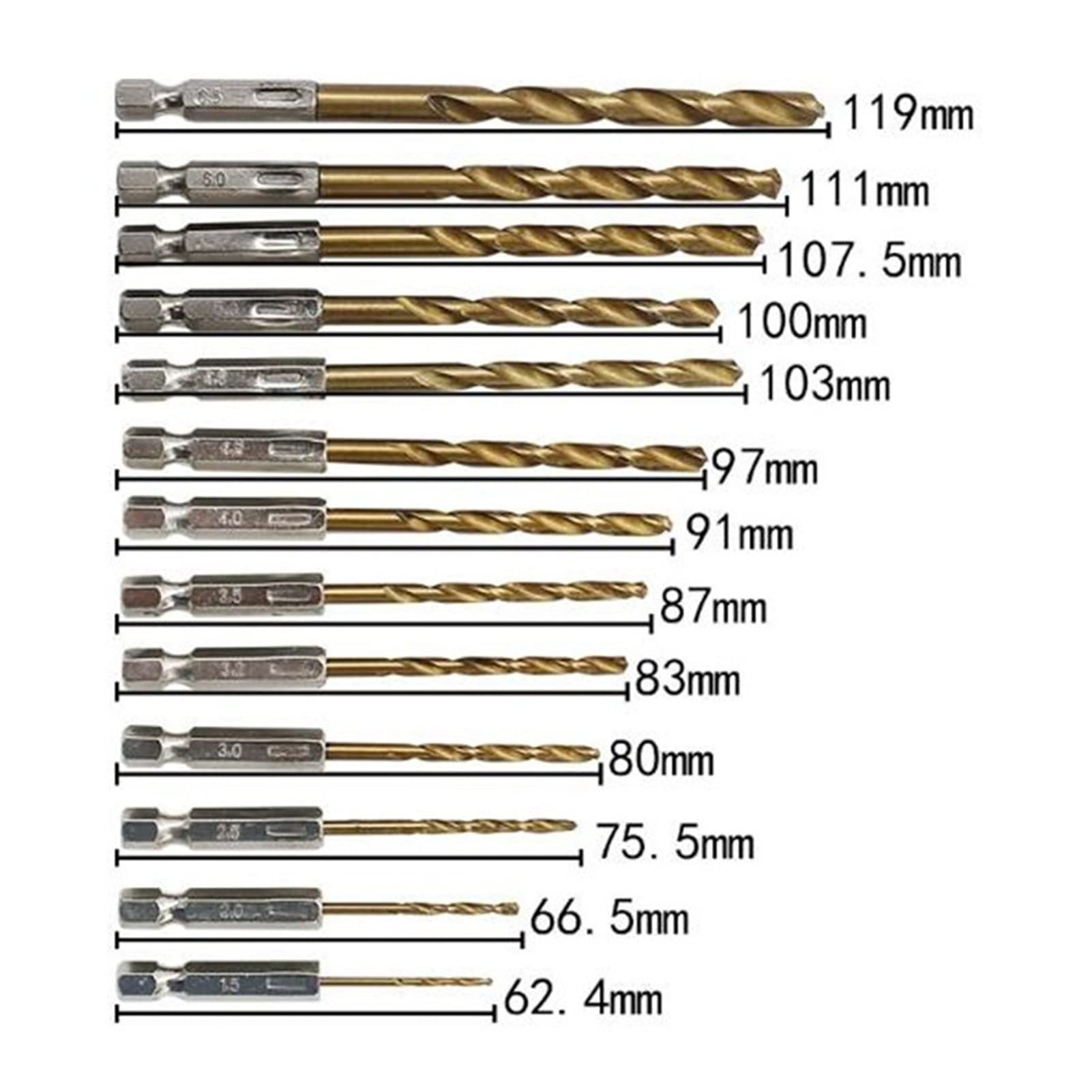 KLKVTGWGZK Hexagonal Shank 13pcs Plated Twist Drill Electric Drill Screwdriver Screwdriver Drilling Air Drill Bit Drill