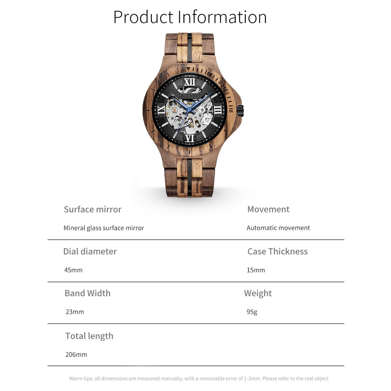 FORSINING Montre pour homme - Design classique - En bois - Automatique - Squelette - Montre mécanique lumineuse et étanche
