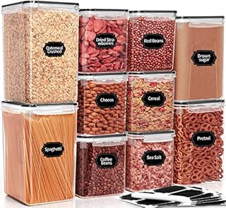 PRAKI Large Airtight Food Storage Containers, 10PCS BPA Free Plastic Cereal Storage Containers, Kitchen & Pantry Organization for Sugar, Flour, Baking Supplies with Lables & Mark