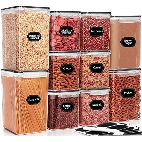 PRAKI Large Airtight Food Storage Containers with Lids, 10PCS Plastic Cereal Storage Containers, Kitchen & Pantry Organizers and Storage for Sugar, Flour, Baking Supplies with Lables & Mark