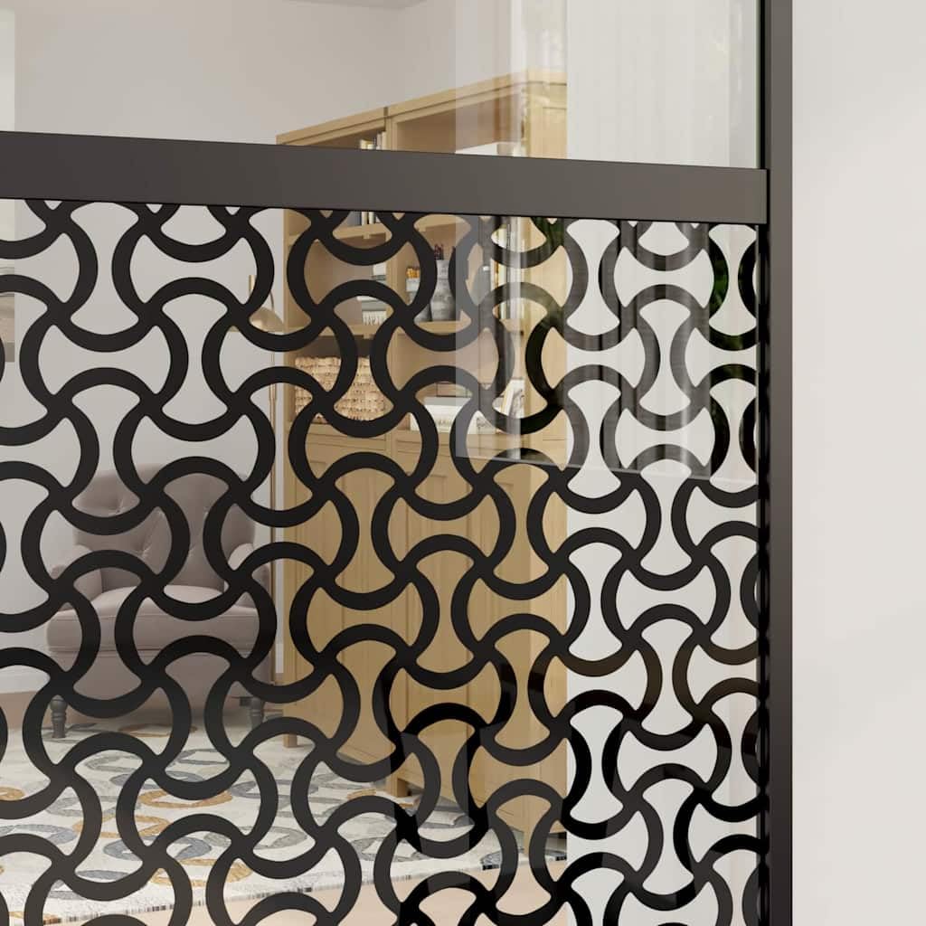Porte en verre coulissante en aluminium noir 90 x 2 x 205 cm pour intérieur, séparation design moderne avec butée réglable, largeur flexible pour salon, chambre ou cuisine