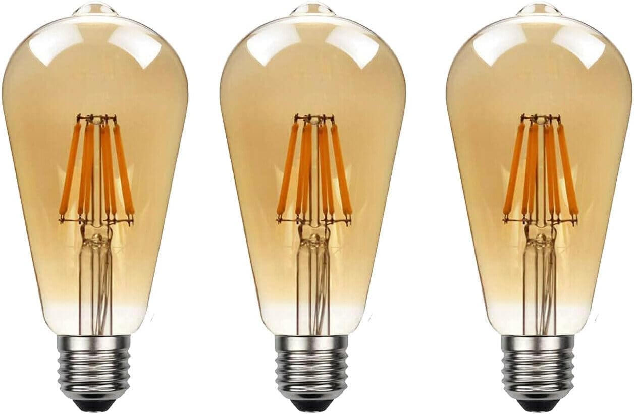LEDSone LED Edison Bulb, Vintage Light Bulb,8W E27 ST64 Dimmable LED Filament 2700K Warm White Amber Glass Screw 800lumn Bulb, Antique Retro Style Squirrel Cage Lamp 220V - Pack of 3