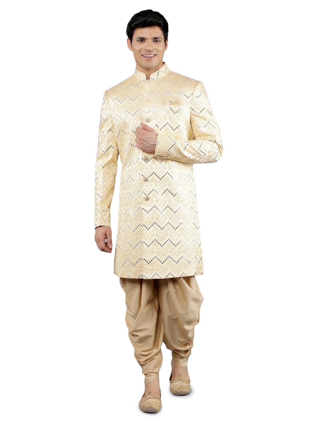 Men's Thread Embroidered with Mirror Work Sherwani Set-image-21