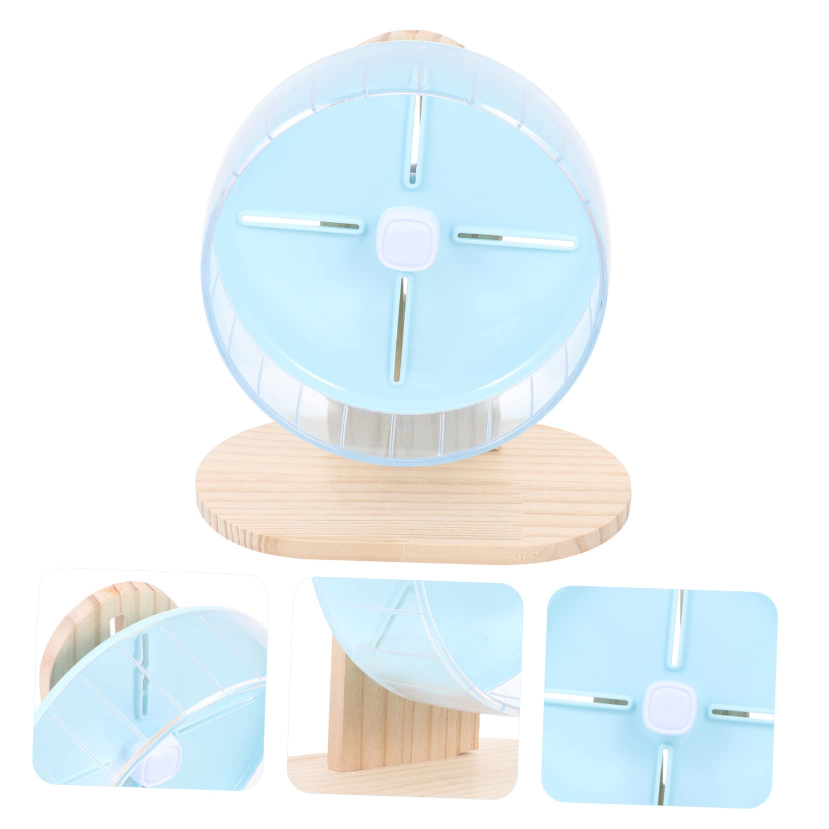 TOYANDONA Rueda Silenciosa para Hámster con Soporte de Madera Accesorio para Jaula de Roedores Pequeños Rueda de Ejercicio Transparente y Duradera para Chinchillas y Jerbos Color Azul