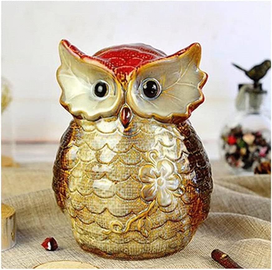 Alcancía para niños, alcancía para niños y niñas y adultos, tarro de dinero de la suerte, alcancía única hecha a mano con búho, lindas monedas de