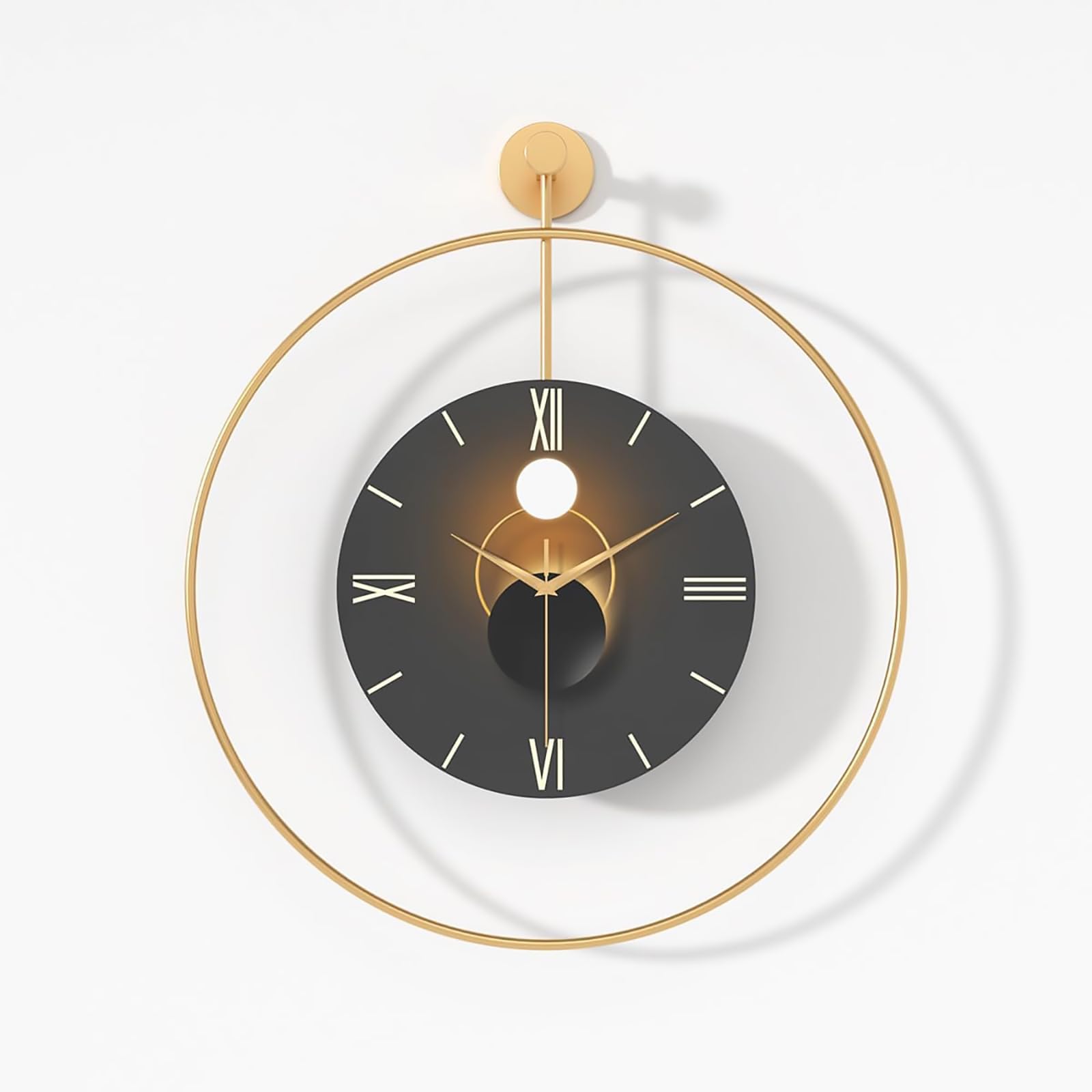 Large Decorative Wall Clock with Pendulum - Modern Non-Ticking Silent Metal Clock for Living Room, Bedroom, Office Decoration - Battery Operated (20inch, C)