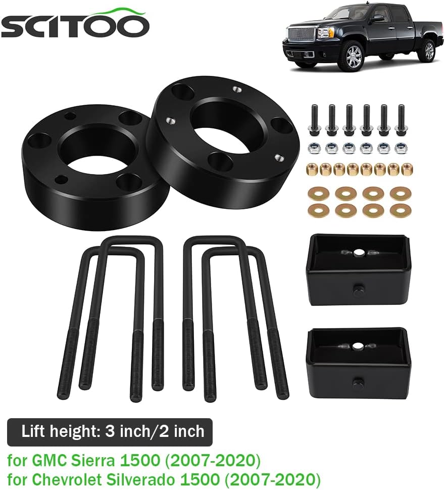 SCITOO 3 inch/2 inch Front/Rear Leveling Lift Kit fit for 2007-2023 for Chevrolet Silverado 1500 | 2007-2023 for GMC Sierra 1500 Forged Strut Spacers Raises 3" Front 2" Rear