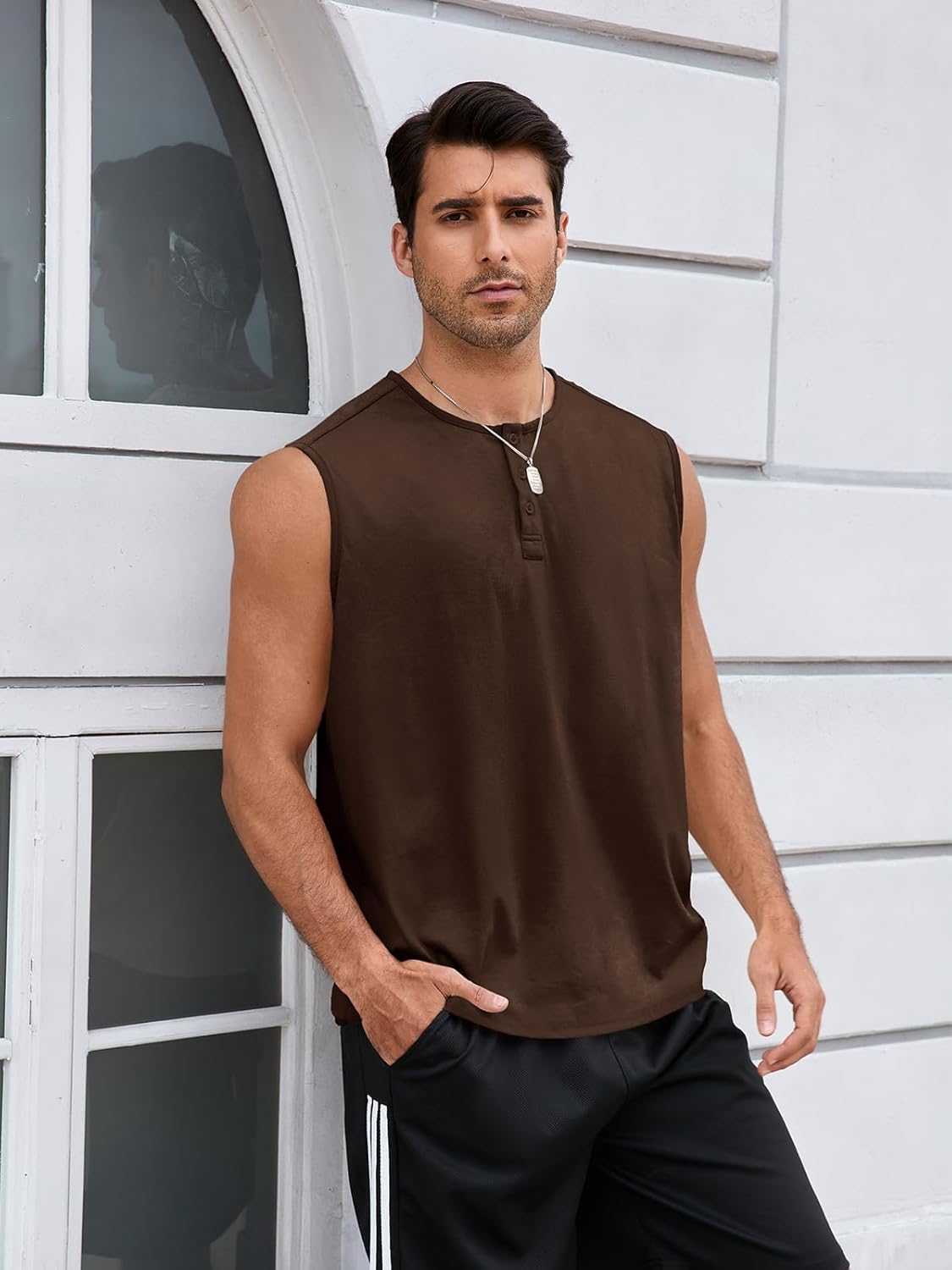 UNCLECAT Mens Tank Tops Summer Sleeveless Workout Muscle Henley Shirts Gym Slim Fit Tee - Image 4