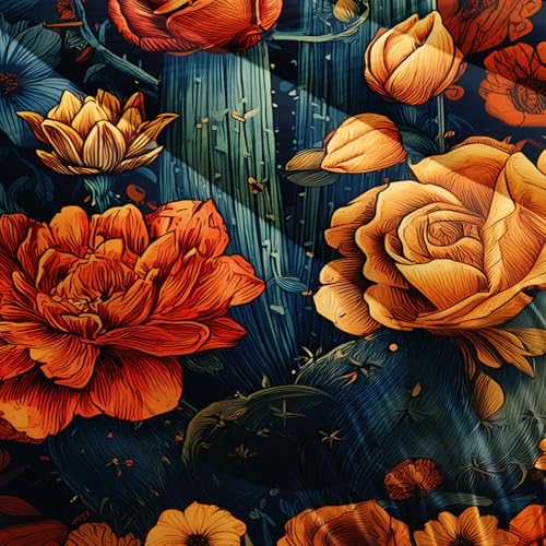 Image of AILONEN Bull Skull Comforter Set Queen Size,Southwestern Floral Cactus Digital Bedding Sets,1 Quilt and 2 Pillowcases,3 Pieces