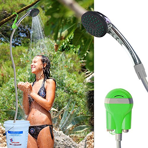 Portable Outdoor Shower, Pumps Water from Bucket Into Steady Shower