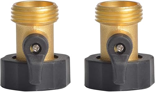 Hydro Master Válvulas de cierre de latón resistente Conectores de manguera de jardín con sellos de goma adicionales 3/4 pulgadas NH (paquete de 2)