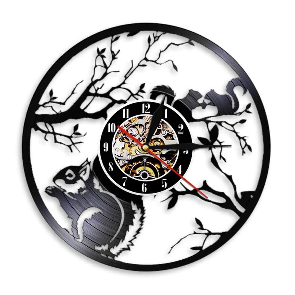 Orologio da parete con disco in vinile scoiattolo Orologio da parete moderno Lp Animali con luce a led Orologio vintage Decorazioni per la casa Orologio silenzioso per regalo amante dello scoiattolo