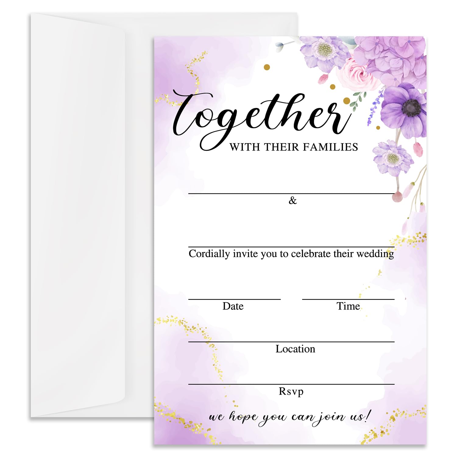 Invitaciones de boda florales moradas, tarjetería en blanco con sobres para baby shower 6