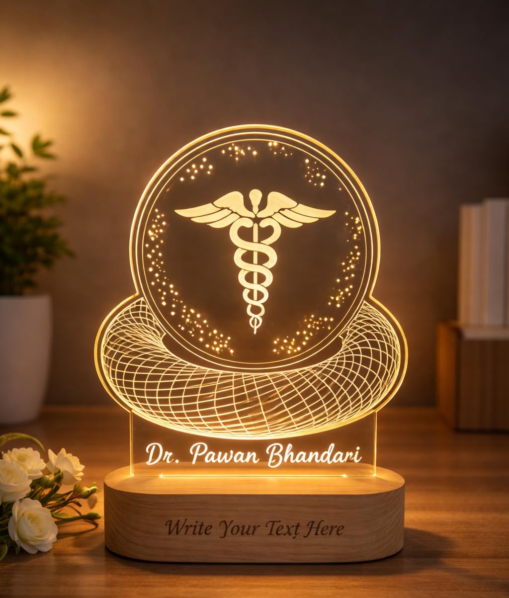 SHAYONA Personalized Customized Doctor Name and Hospital Name Engraving on Wooden Base Warm White Color Table Desktop Led Lamp-22CM 1