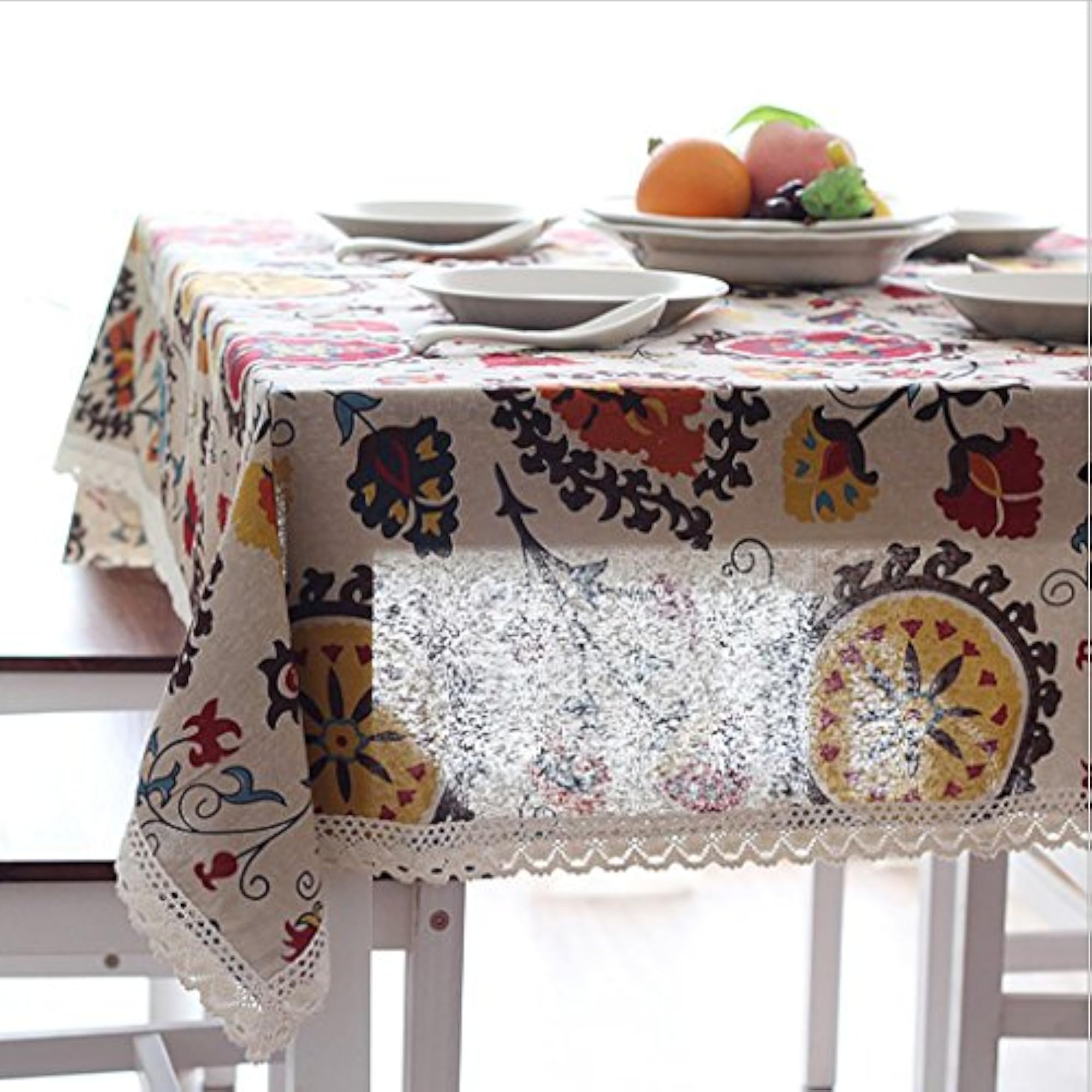 90X140Cm Lace Trim Tablecloth Table Cover Party Cafe Kitchen Dining Decor