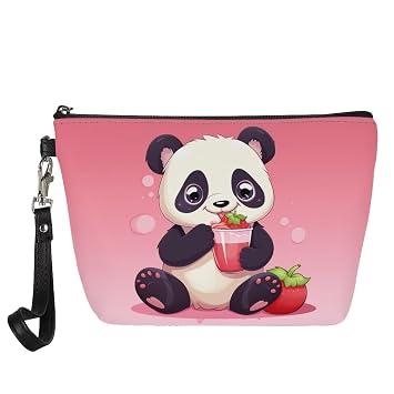 Showudesigns Strawberry Panda Makeup Bag for Women Gifts Coin Purse Travel Organizer Cosmetic Case/Pouch/Clutch Travel Bags Cute Cartoon Animal Pink