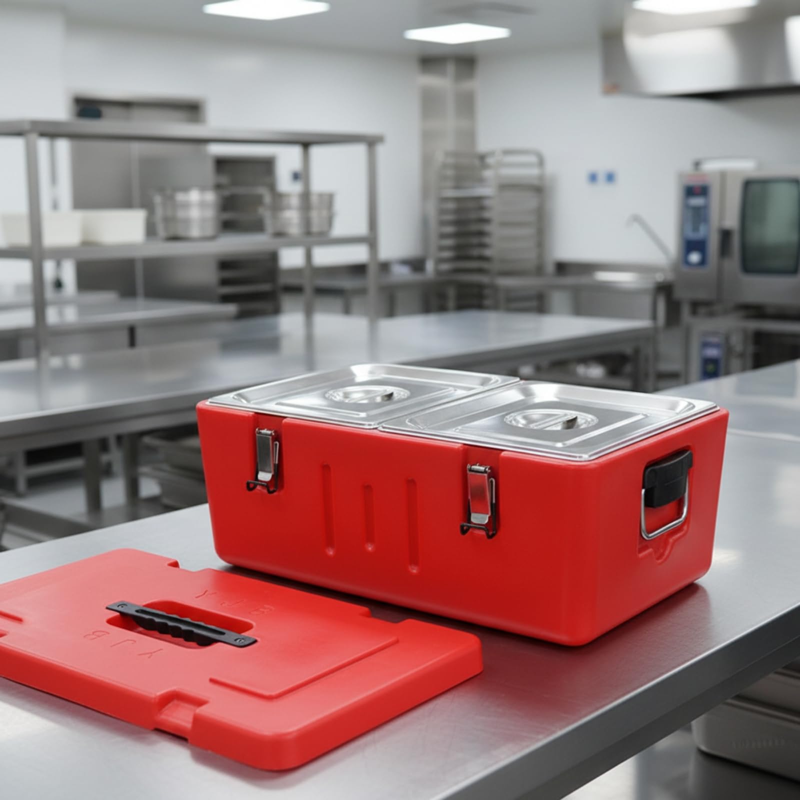 Amagogo Portador de Comidas Aislado Armario Térmico Contenedor Térmico Transportador de Alimentos con Cuerpo de Plástico y Acero 304 6 Bandejas Capacidad 90L