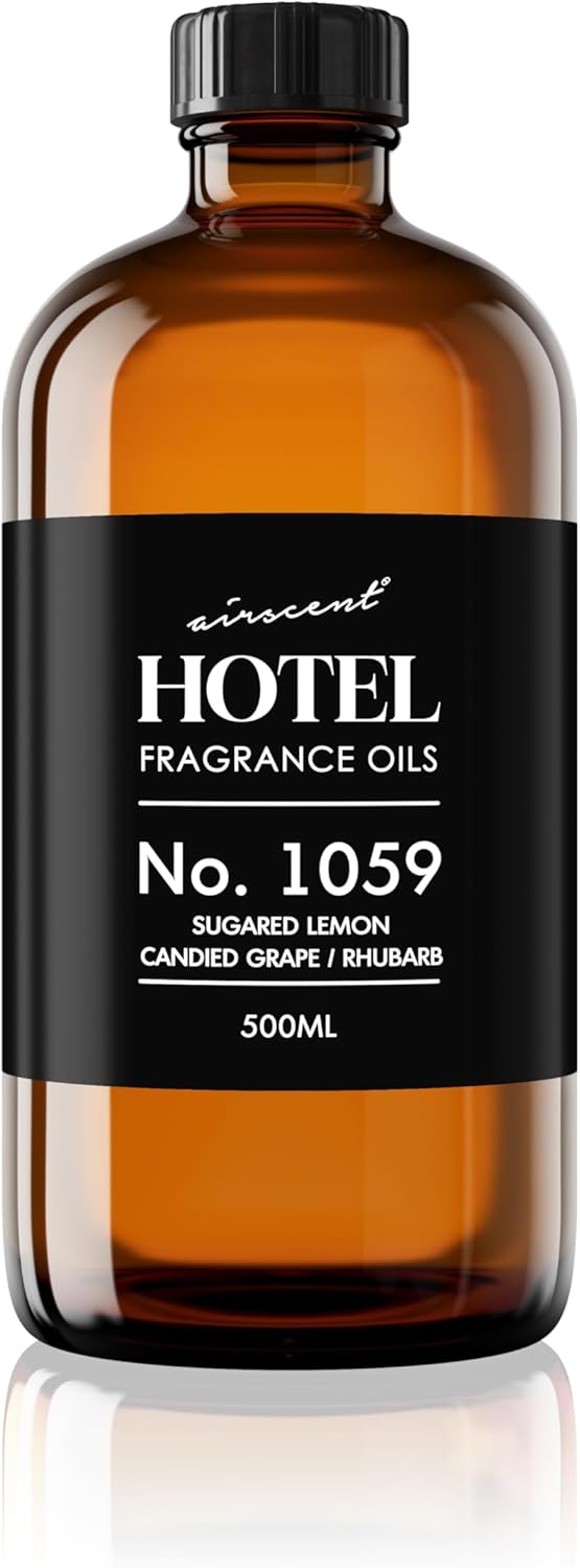 AirScent Hotel Diffuser Oil No. 1059 - Sugared Lemon, Candied Grape, Rhubarb - Premium Fragrance Oil for Ultrasonic and Waterless Diffusers and Crafting - 500 mL, 16.9 fl oz Glass Bottle