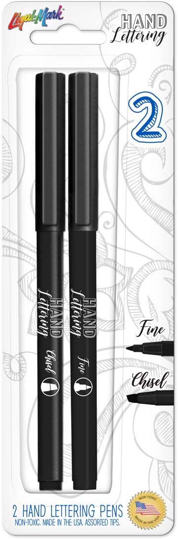 2pk Hand Lettering Pens - Black Ink - Fine and Chisel Tip - Perfect for Calligraphy