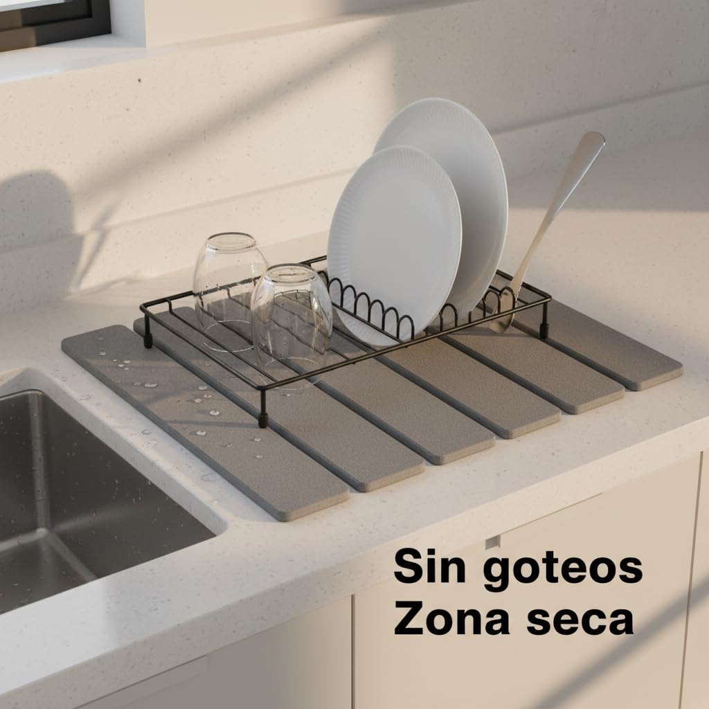 Pincho Alfombra Diatomita Baño, Alfombrilla Cocina, Escurreplatos Diatomita, Alfombra Ducha Antideslizante Plegable, Alfombrilla Fregadero Secado Rapido - 30x40 cm Gris, Baño y Cocina — view 5
