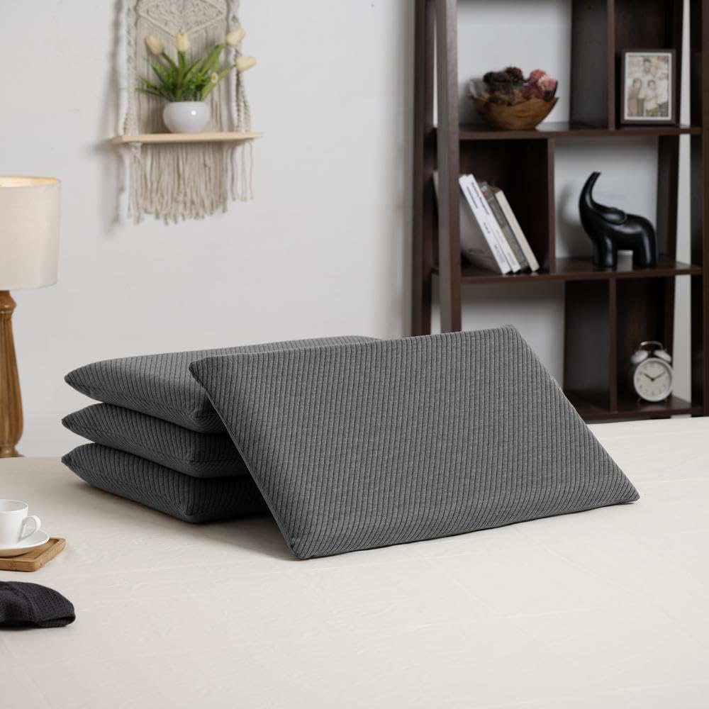 Wakefit Memory Foam Pillow | 2 Year Warranty | Orthopedic Pillows for Neck Pain, Pillow Memory Foam, Memory Pillow for Sleeping (23 x 15 x 2.5 inch, Set of 4 - Dark Grey, Small - Slim)