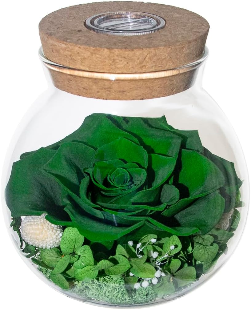 - Preserved Real Roses with Colorful Mood Light Wishing Bottle,Eternal Rose，Never Withered Flowers,for Bedroom Party Table Decor, Christmas Decorations,a Gifts for Women 4.3inch1pcs (Green)