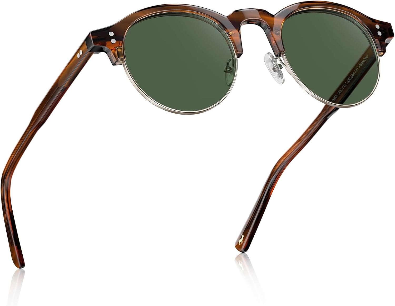 CARFIA Retro Round Polarized Sunglasses For Men, Acetate Semi-Rimless Frames Driving Sun Glasses UV 400 Protection