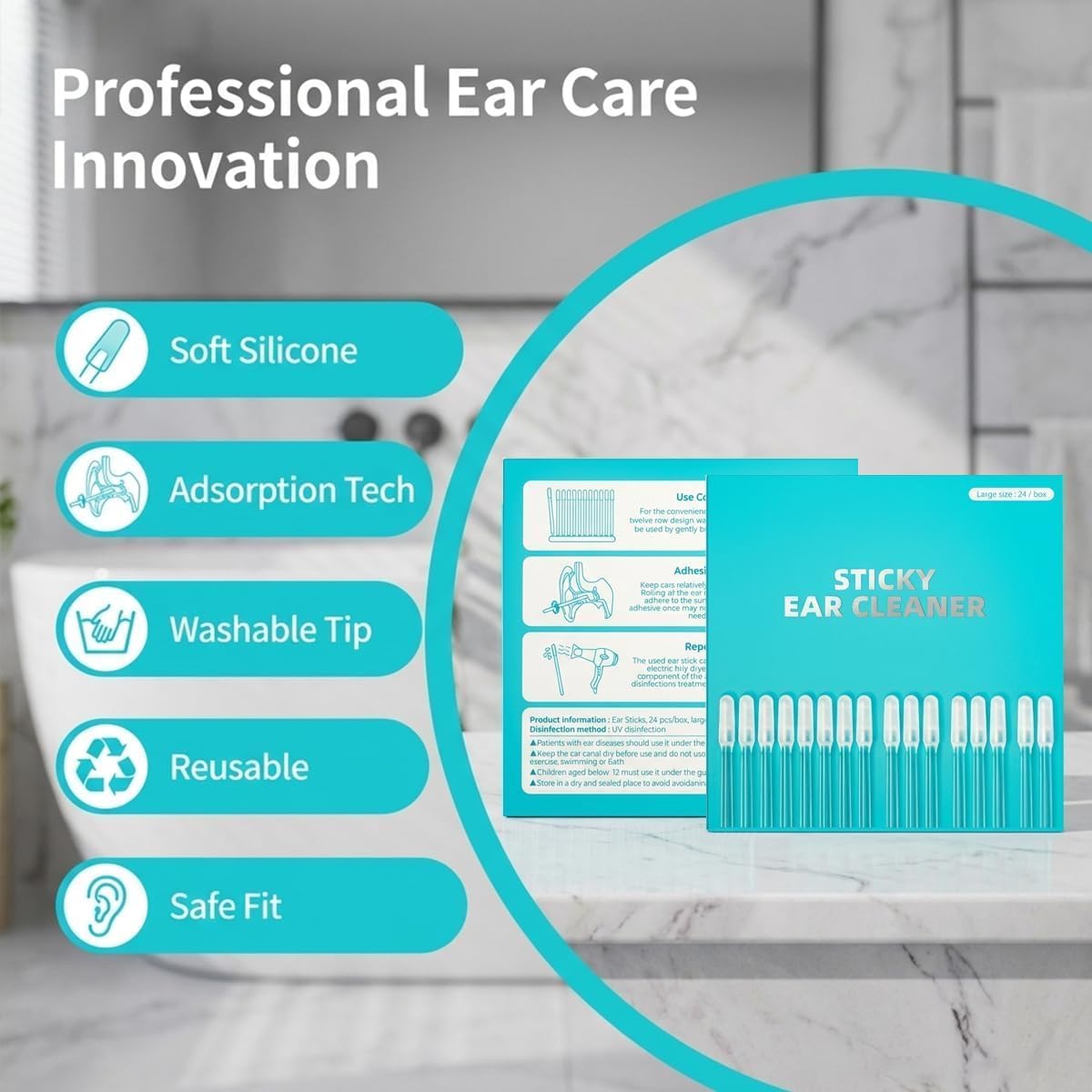 Sticky Ear Cleaning Stick,48Pcs Reusable Ear Cleaning Tools with Soft Rubber Head, Adhesive Ear Pick for Ear Wax Cleaning, Home Personal Care Hygiene Kit
