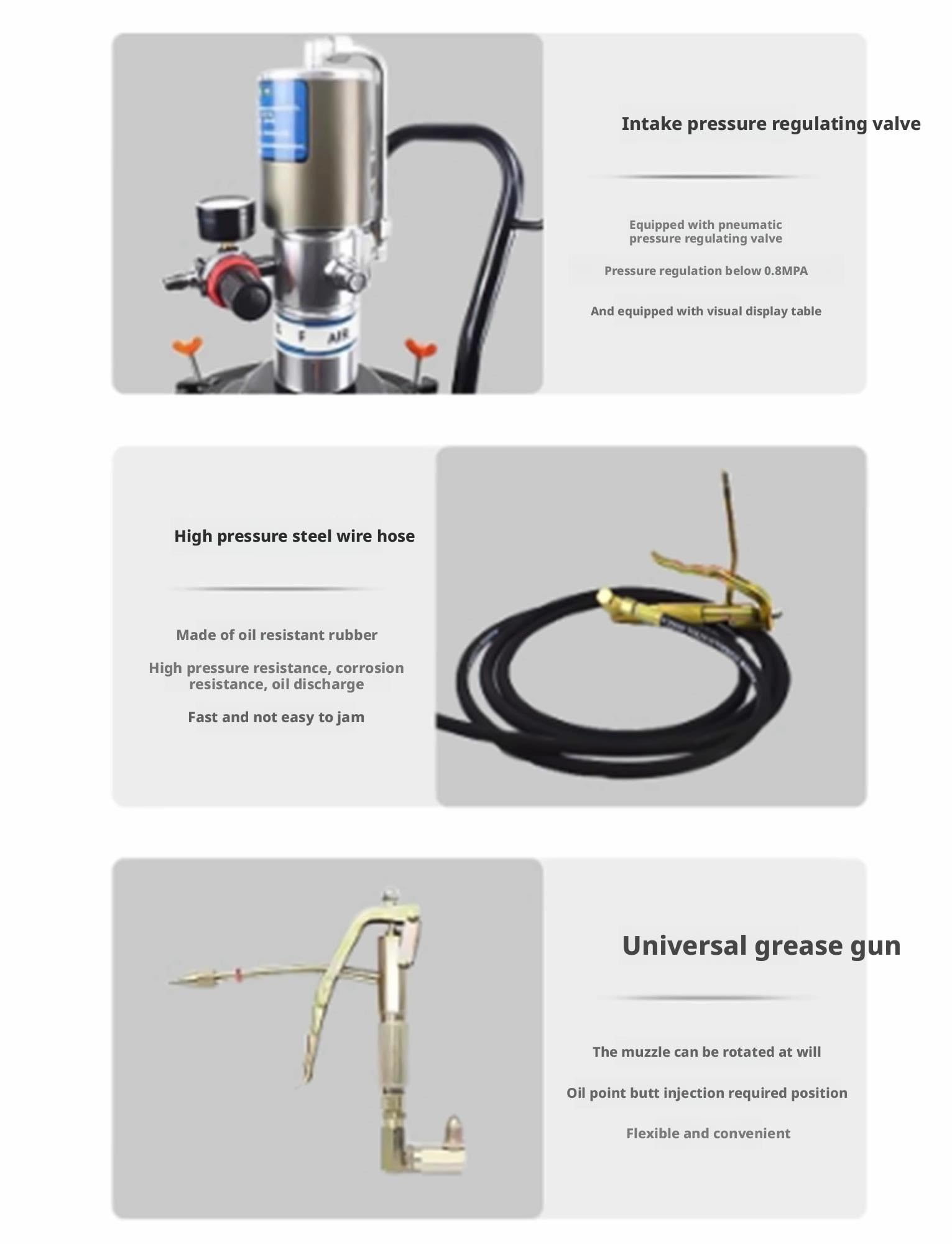 Air Operated Grease Pump, 60:1 Pneumatic Greasing Bucket Set Water Separator and Flex Hose, Grease Pump for 5 Gallon Bucket 7000 PSI, 28.75 oz/min