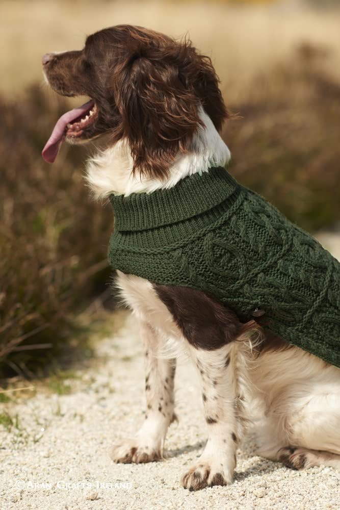 Aran Crafts Irish Dog's Coat 100% Merino Wool, Authentic & Traditional Feel, Classic Sweater-Style Knit Designs for Your Best Friend, Made in Ireland. (R4523-MED-AGRE)