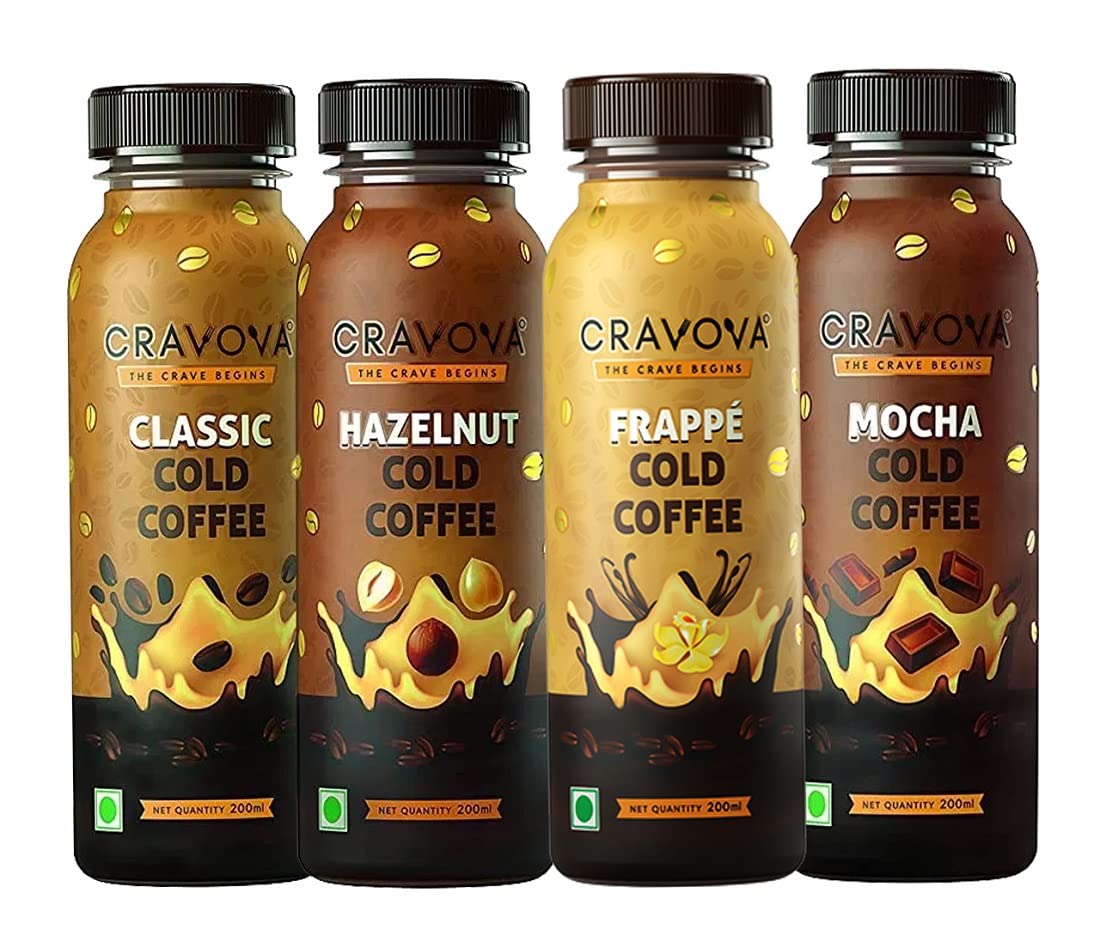 CRAVOVA THE CRAVE BEGINS Combo Of Cold Coffee Mocha Coffee Frappe Coffee Hazelnut Coffee | Pack of 4-200 ml each