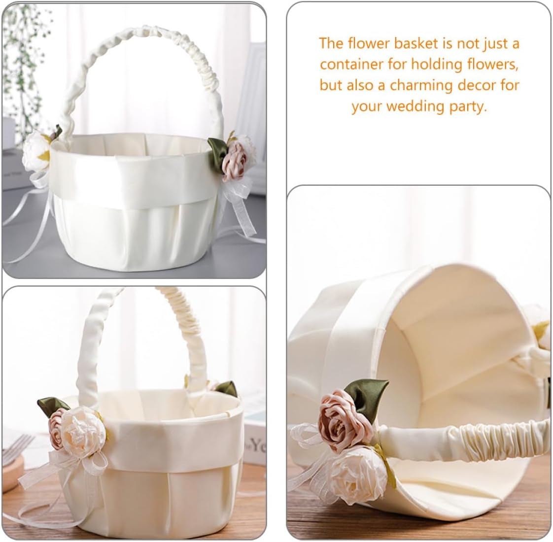 Wedding Flower Girl Basket Set with Satin Bowknot and Lace, Blue Ring Pillow and Handheld Flower Basket for Wedding Party Ceremony Supplies