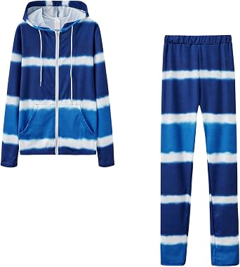 Lastesso 2 Piece Lounge Set Women Color Block Sweat Suit Long Sleeve Zip Up Hoodie Tops Lightweight Pants Cute Track Suit