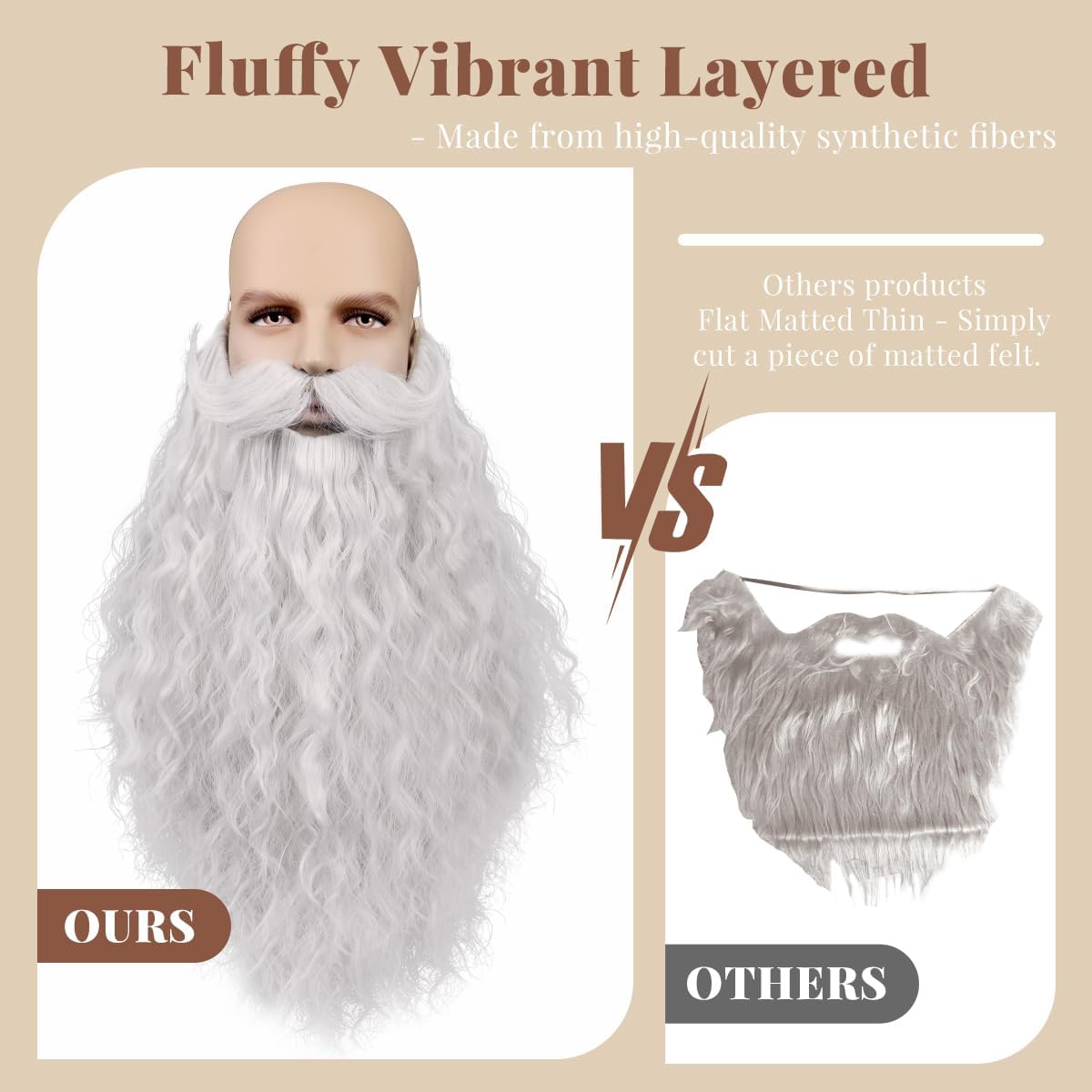 45cm Long Fake Beard Costume for Halloween, Wizard Cosplay Realistic Fake Mustache and Beard Accessories for Adults image 3