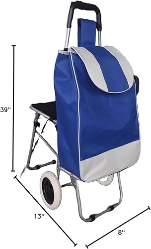Miniatura 2 de Carrito de compras resistente con asiento, carrito portátil con cubierta impermeable para carrito - Carrito ajustable fácil de plegar para adultos